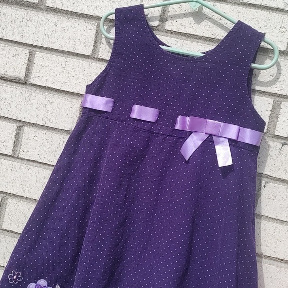 Blueberi Boulevard Purple Polka Dot Floral Ribbon Dress - Picture 6 of 10